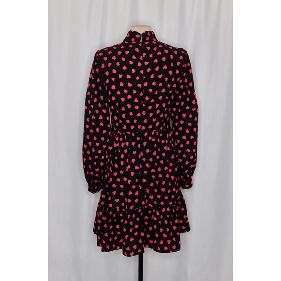 KATE SPADE New York Heartbeat Tie Neck Shirtdress Black Pink Hearts Heart 10 - Picture 9 of 14